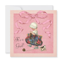 Vintage Fashion Girl Pink Ribbon Baby Shower