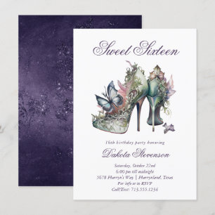 Vintage Fashion High Heel and Floral Sweet 16 Invitation