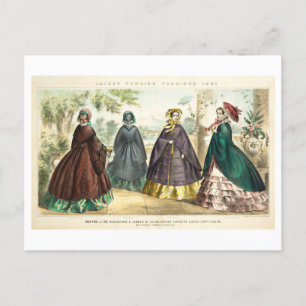 Vintage Fashion Illustration Dresses 1861 Postcard