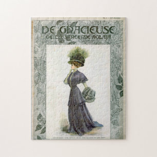Vintage Fashion Illustration Lady Botanical Hat  Jigsaw Puzzle