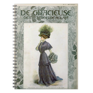 Vintage Fashion Illustration Lady Botanical Hat Notebook