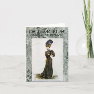 Vintage Fashion Illustration Lady Feather Boa Hat  Card