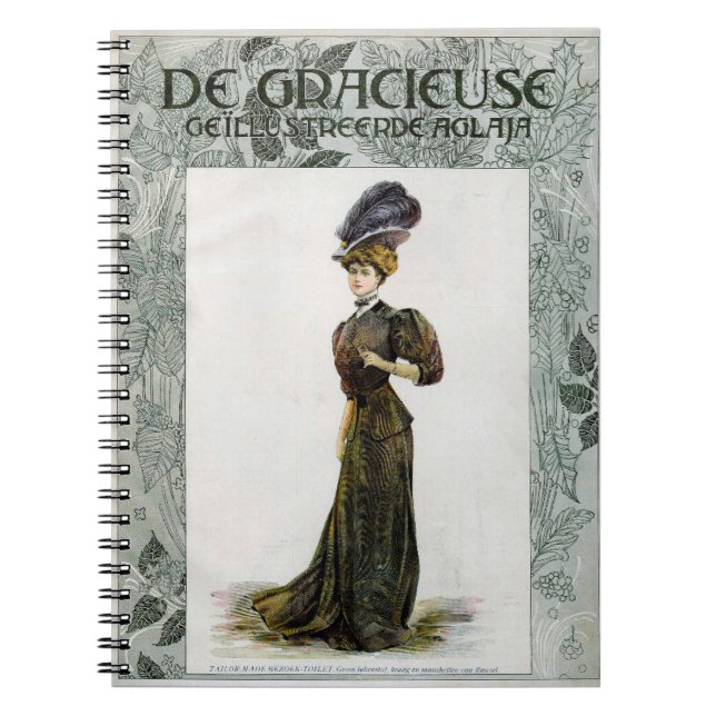 Vintage Fashion Illustration Lady Feather Boa Hat  Notebook (Front)