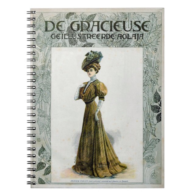 Vintage Fashion Illustration Lady In Grapes Hat    Notebook (Front)