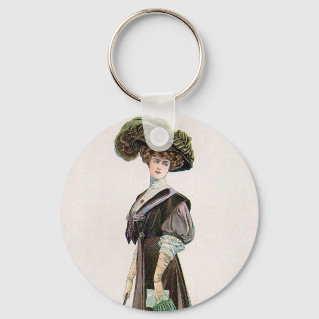  Vintage Fashion Illustration Lady With Cane   Key Ring (Front)