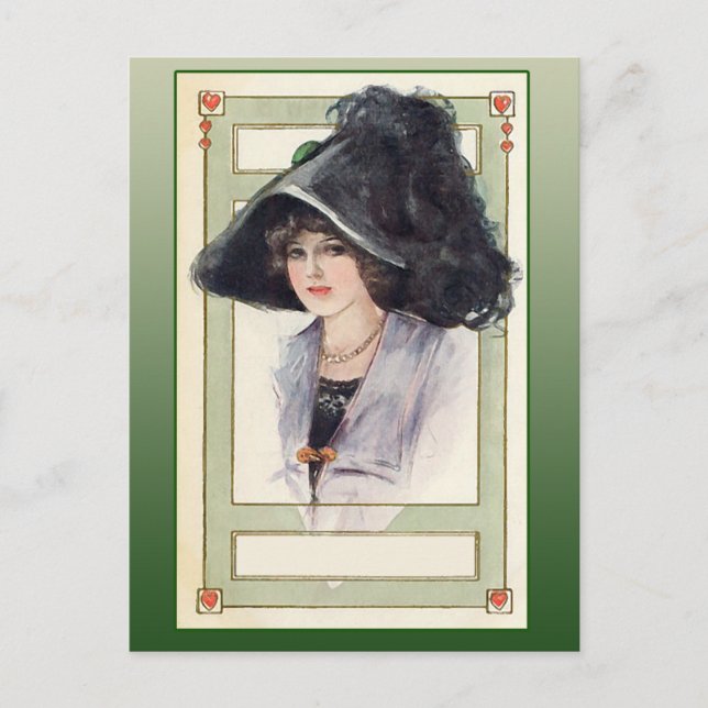 Vintage Fashion Illustration with Black Hat Postcard (Front)