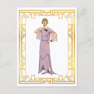 Vintage Fashion Lavender Flapper Gown 1920s Postcard