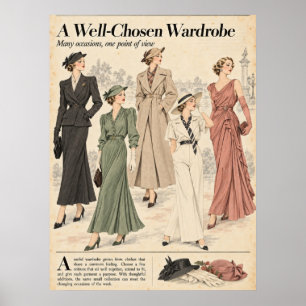 Vintage Fashion magazines Pages, Retro Fashion Poster