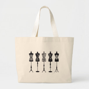 Vintage fashion mannequins silhouettes large tote bag