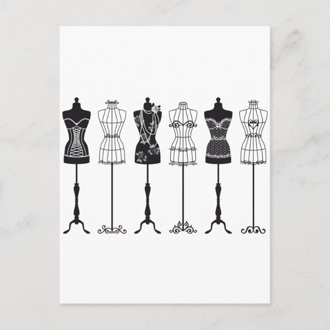 Vintage fashion mannequins silhouettes postcard (Front)