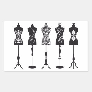 Vintage fashion mannequins silhouettes rectangular sticker