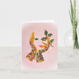 Vintage Fashionable Woman Holly 'Tis the Season Card