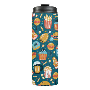 vintage Fast Food Icons Seamless Pattern. Repeat C Thermal Tumbler