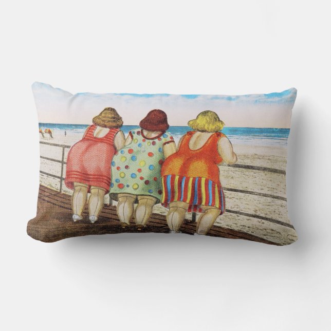 Vintage Fat Bottomed Girls at Beach Lumbar Cushion (Front)