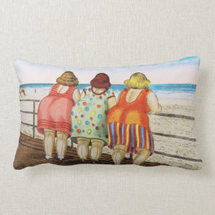 Vintage Fat Bottomed Girls at Beach Lumbar Cushion