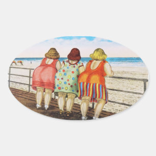 Vintage Fat Bottomed Girls at Beach Oval Sticker