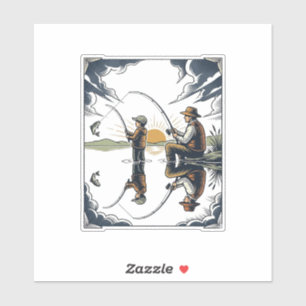 Vintage Father and Child Fishing Engraving Shirt D