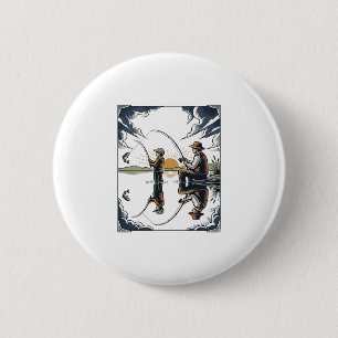 Vintage Father and Child Fishing Engraving Shirt D 6 Cm Round Badge