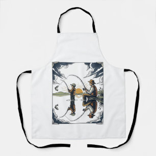 Vintage Father and Child Fishing Engraving Shirt D Apron