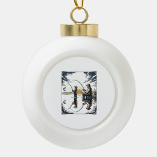 Vintage Father and Child Fishing Engraving Shirt D Ceramic Ball Christmas Ornament