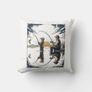 Vintage Father and Child Fishing Engraving Shirt D Cushion