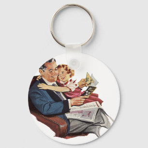Vintage Father and Daughter, Happy Father's Day! Key Ring