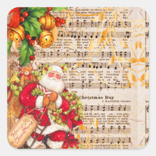Vintage Father Christmas and Christmas Carols Square Sticker