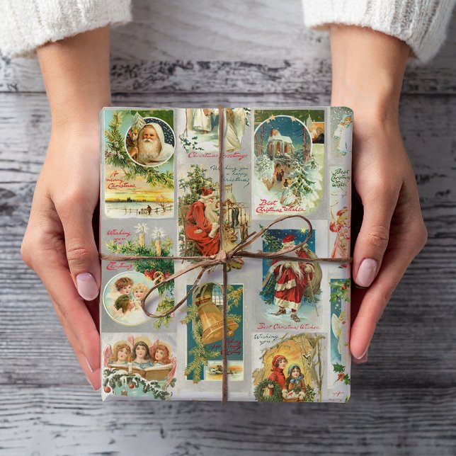 Vintage Father Christmas, Angels & Winter Collage Wrapping Paper (Creator Uploaded)