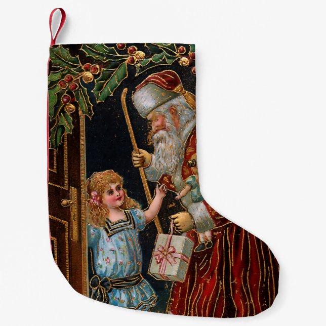 Vintage Father Christmas with Child Small Christmas Stocking (Front)