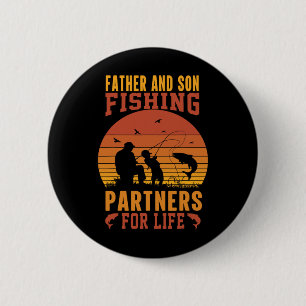Vintage Father Son Fishing Partners For Life Dad M 6 Cm Round Badge