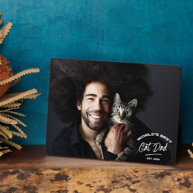 Vintage Father's Day Best Cat Dad Photo Plaque (A special gift for the cat daddies out there, sure to impress! Use your photo & year to personalize)