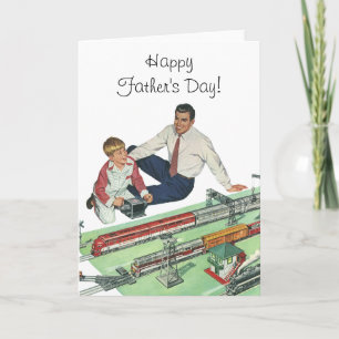 Vintage Father's Day, Dad and Son Play with Trains Card