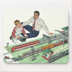 Vintage Father's Day, Dad and Son with Trains Mouse Pad