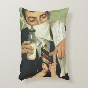 Vintage Father's Day, Dad Giving Baby a Bottle Decorative Cushion