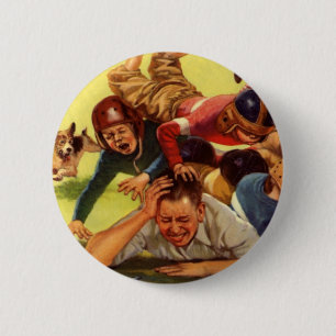 Vintage Father's Day, Football Kids and Family Dog 6 Cm Round Badge