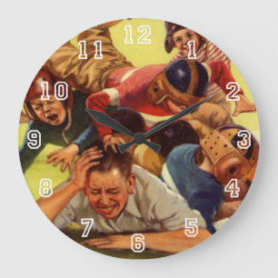 Vintage Father's Day, Football Kids and Family Dog Large Clock
