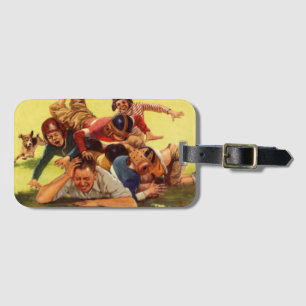 Vintage Father's Day, Football Kids and Family Dog Luggage Tag