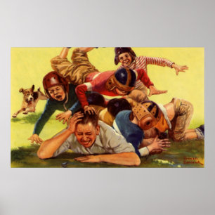 Vintage Father's Day, Football Kids and Family Dog Poster