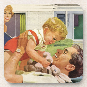 Vintage Fathers Day, Happy Family in the Suburbs Coaster