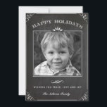 Vintage Faux Chalkboard Happy Holidays Photo Holiday Card<br><div class="desc">Send your holiday wishes to friends and family with this customisable holiday card. This photo holiday card features a faux chalkboard pattern. Personalise by adding your details. This custom holiday card is available in other colours and cardstock. Matching items are available.</div>