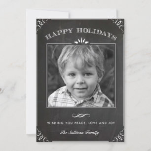 Vintage Faux Chalkboard Happy Holidays Photo Holiday Card