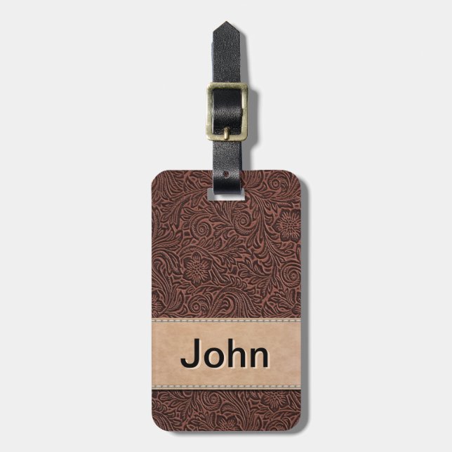 Vintage Faux Embossed Leather Luggage Tag (Front Vertical)