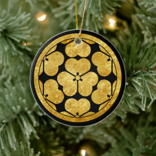 Vintage Faux Gold Chosokabe Japan Mon Oriental Art Ceramic Ornament