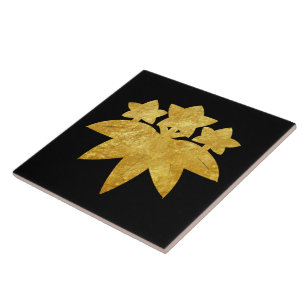 Vintage Faux Gold Kamakura Minamoto Japan Mon Art Ceramic Tile