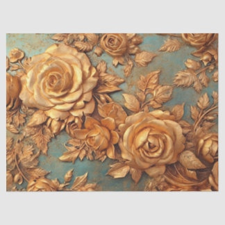 Vintage faux gold roses dusty green blue Baroque Tissue Paper