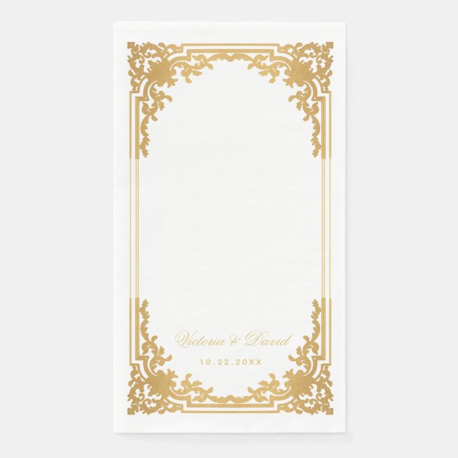 Vintage Faux Gold Wedding Antique Elegant Script Napkin (Front)