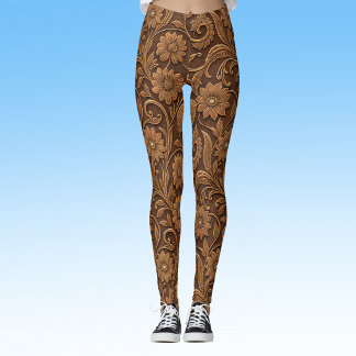 Vintage Faux Leather with Tooled Look Floral Leggings