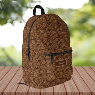 Vintage Faux Leather with Tooled Look Floral Printed Backpack