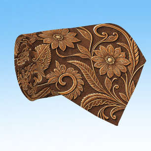 Vintage Faux Leather with Tooled Look Floral Tie