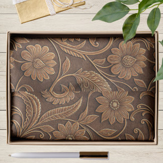 Vintage Faux Leather with Tooled Look Floral Tissue Paper